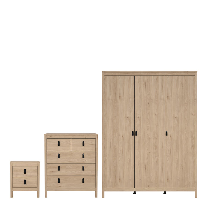 Barcelona Package - Bedside Table 2 Drawers + Chest 5 Drawers + 2 Door Wardrobe in Jackson Hickory Oak