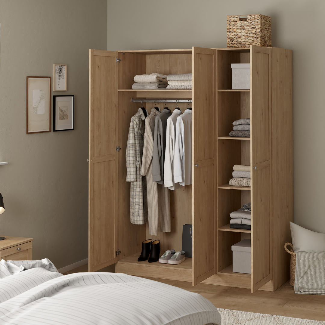 Brande Wardrobe with 3 Frame Doors in Jackson Hickory Oak