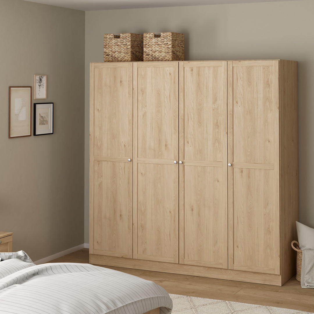 Brande Wardrobe with 4 Frame Doors in Jackson Hickory Oak