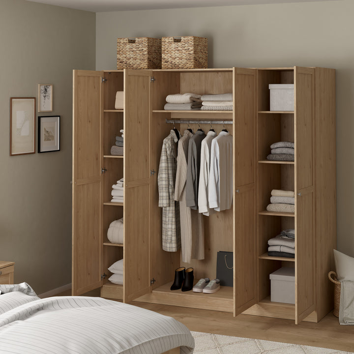 Brande Wardrobe with 4 Frame Doors in Jackson Hickory Oak
