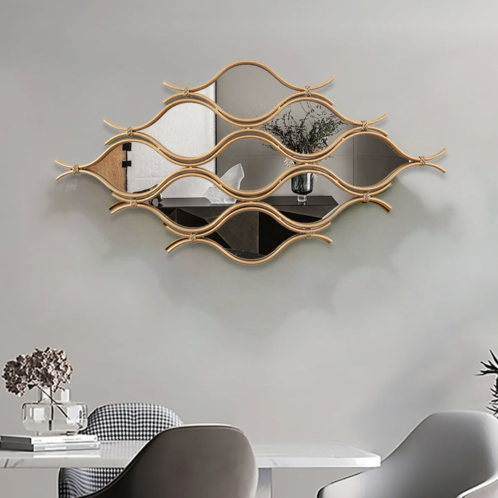 Gully Geometric Gold Metal Abstract Wall Mirror