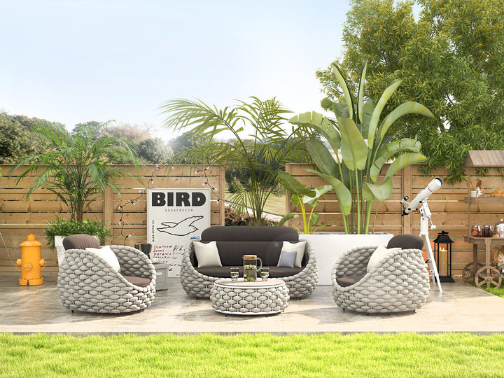 Wavy Outdoor Sofa set with Swivel Chair