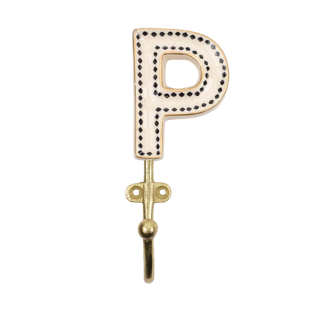 770 Alphabet P Set Of 1 Wall Hook Ivory/Black - image 3