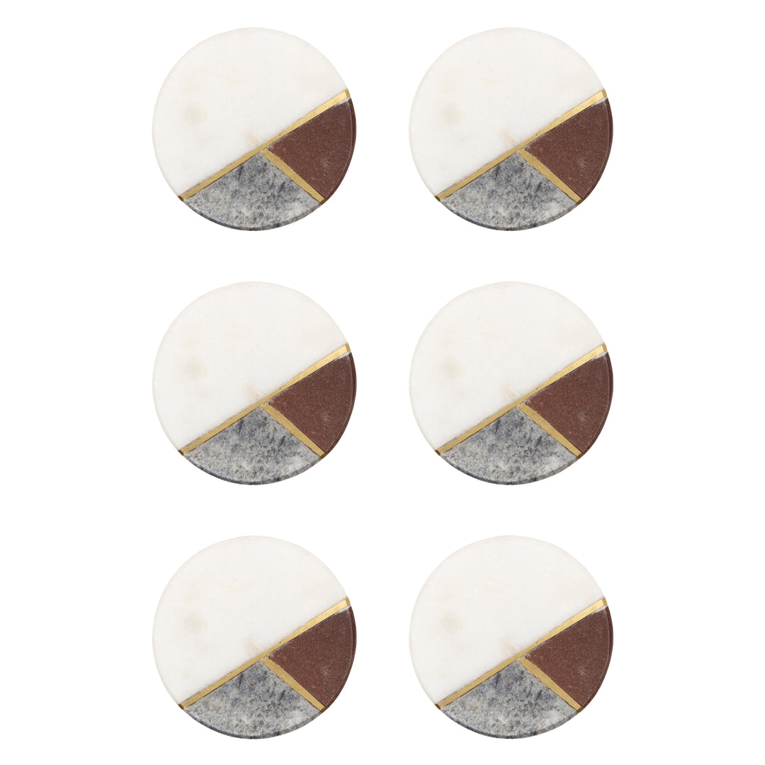 770 Geo Wood Marble Set Of 6 Drawer Knobs Brown/Grey - image 3