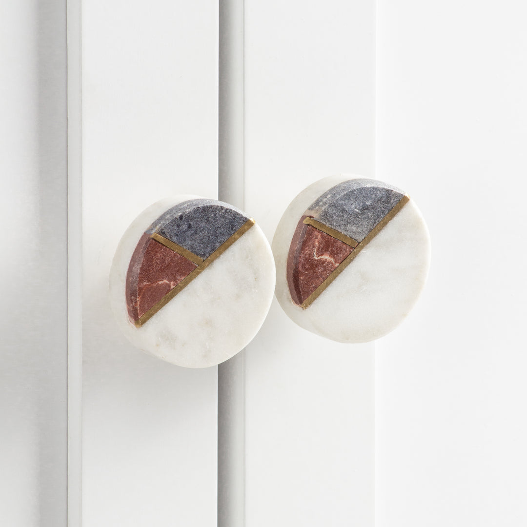 770 Geo Wood Marble Set Of 6 Drawer Knobs Brown/Grey