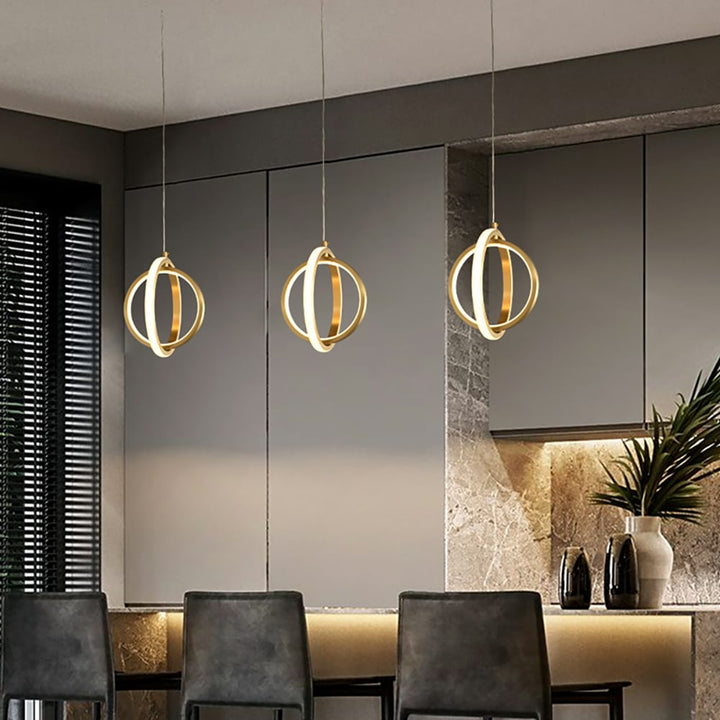 Pendant Light 2-Ring LED Hanging Light in Brass
