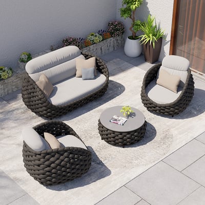 Wavy Outdoor Sofa set with Swivel Chair