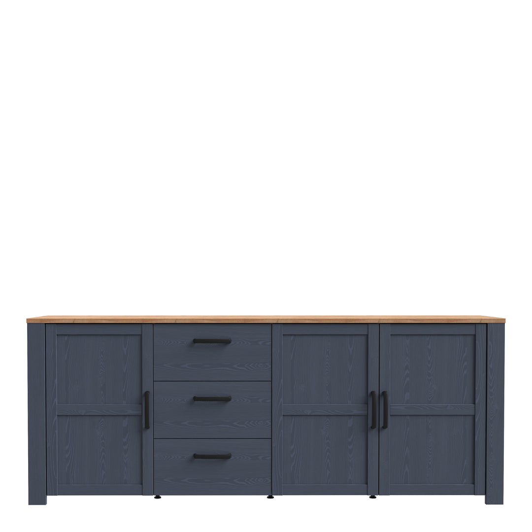 Bohol Large Sideboard 3 Door 3 Drawer in Riviera Oak/Navy