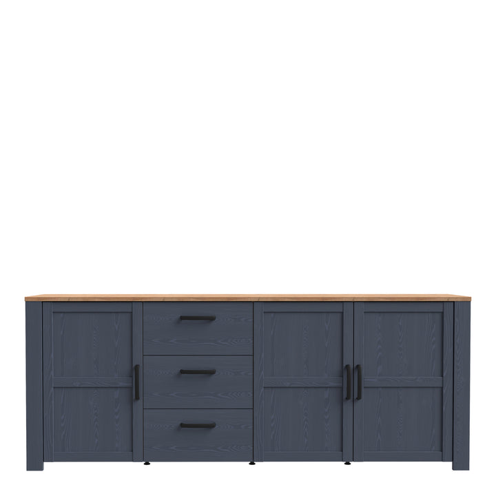 Bohol Large Sideboard 3 Door 3 Drawer in Riviera Oak/Navy