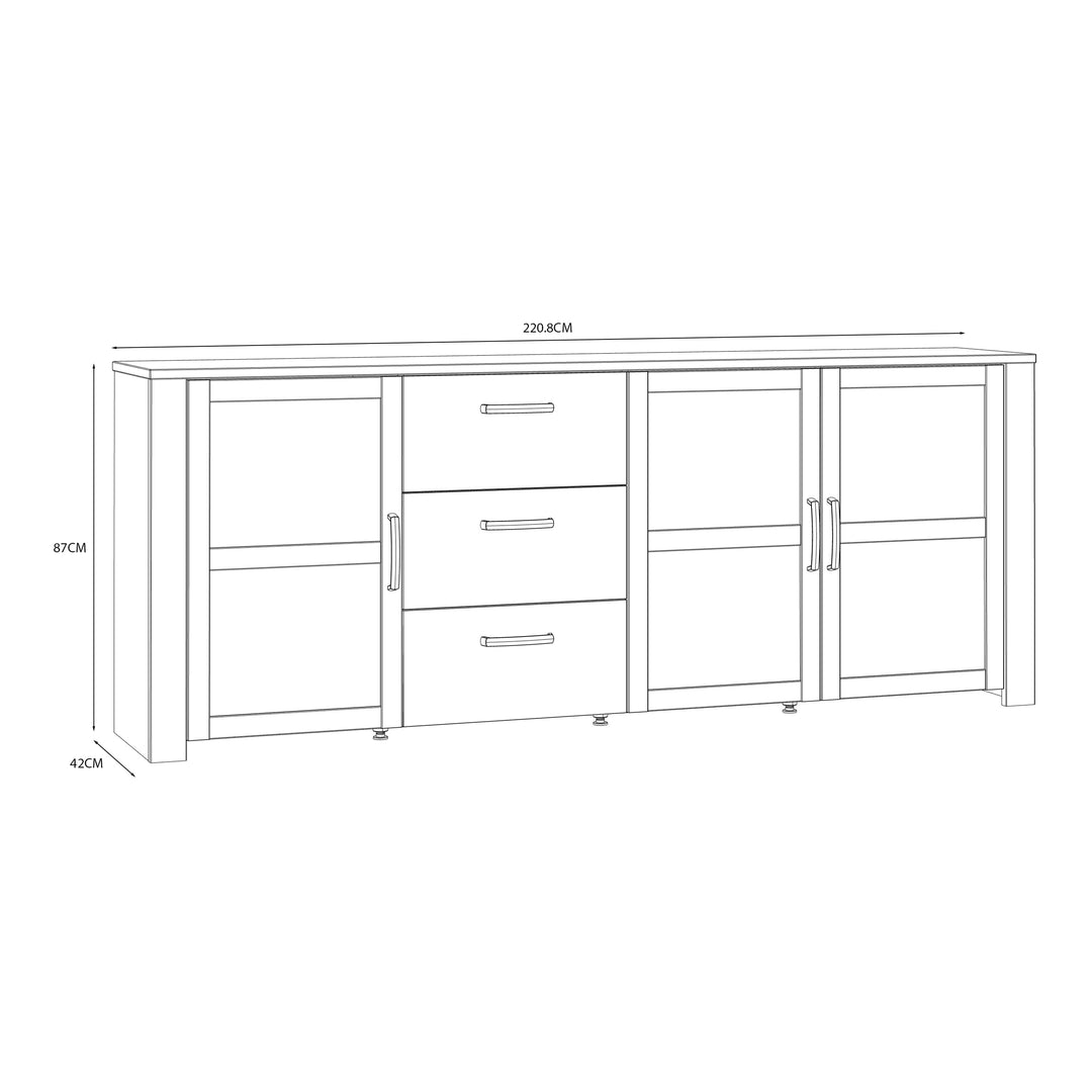 Bohol 3 Door 3 Drawer Large Sideboard in Riviera Oak/White