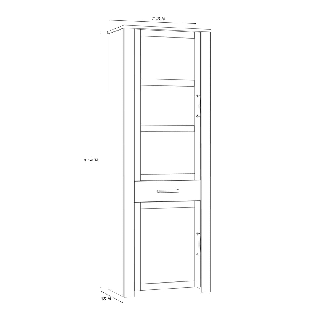 Bohol 2 Door 1 Drawer Narrow Display Cabinet in Riviera Oak/White