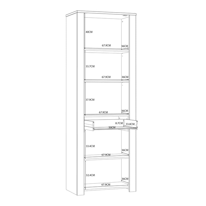 Bohol 2 Door 1 Drawer Narrow Display Cabinet in Riviera Oak/White