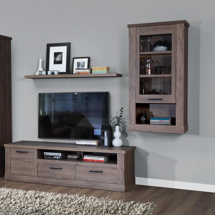 Corona 1 Door  Wall Display Cabinet in Tabak Oak