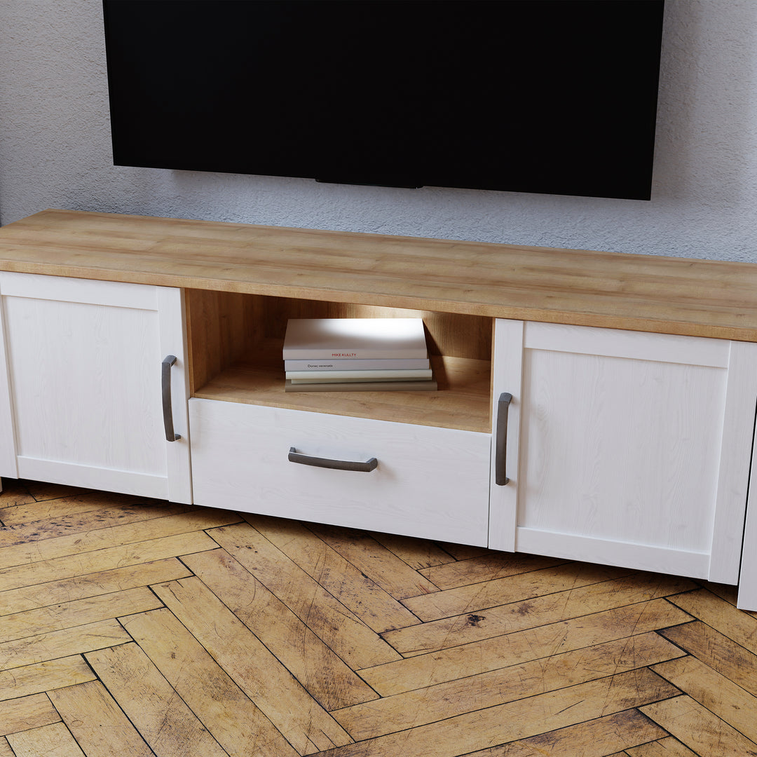 Bohol TV Unit inc. LED Light in Riviera Oak/White