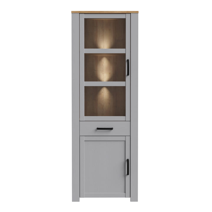 Bohol Narrow Display Cabinet inc. 2x LED Lights in Riviera Oak/Grey Oak