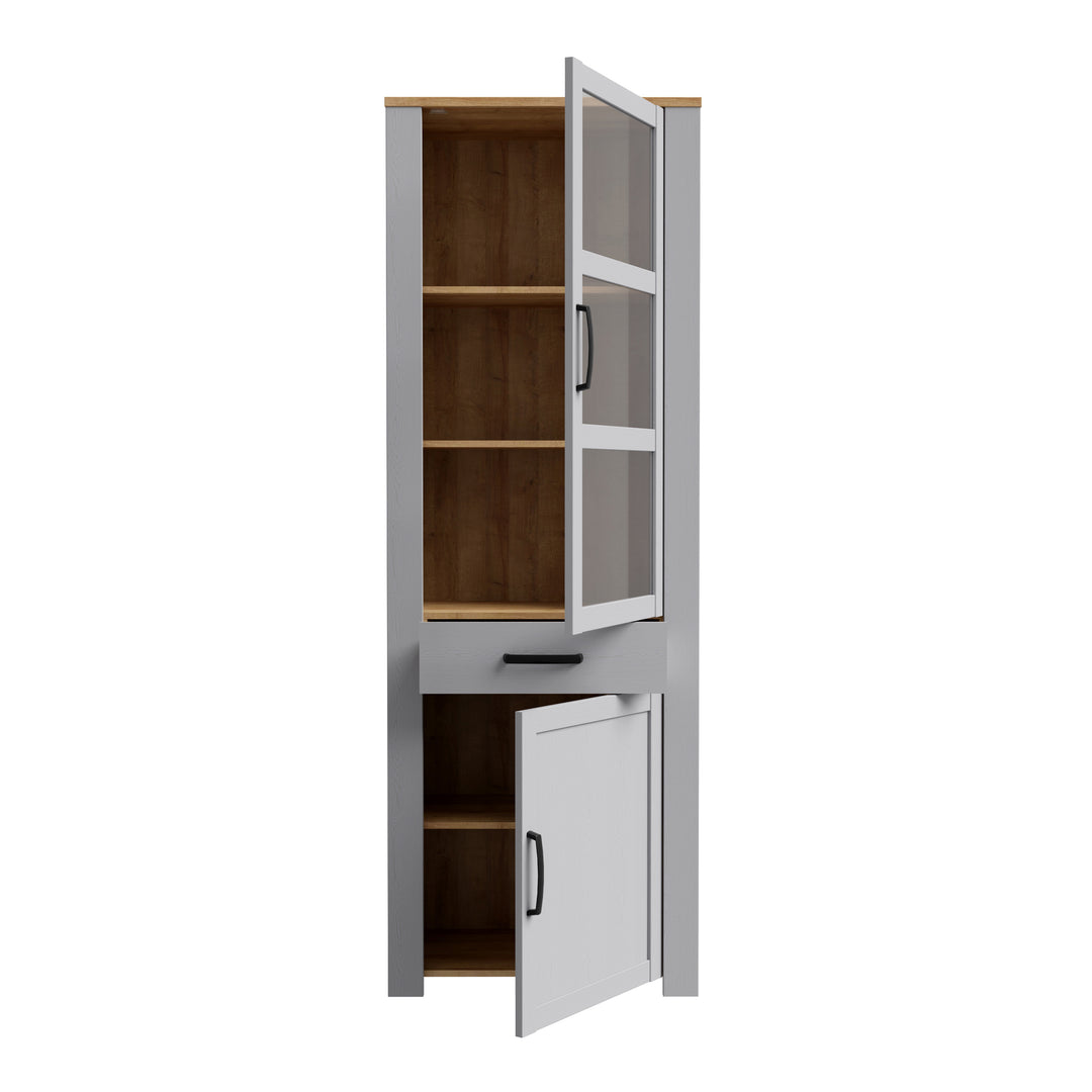 Bohol Narrow Display Cabinet inc. 2x LED Lights in Riviera Oak/Grey Oak