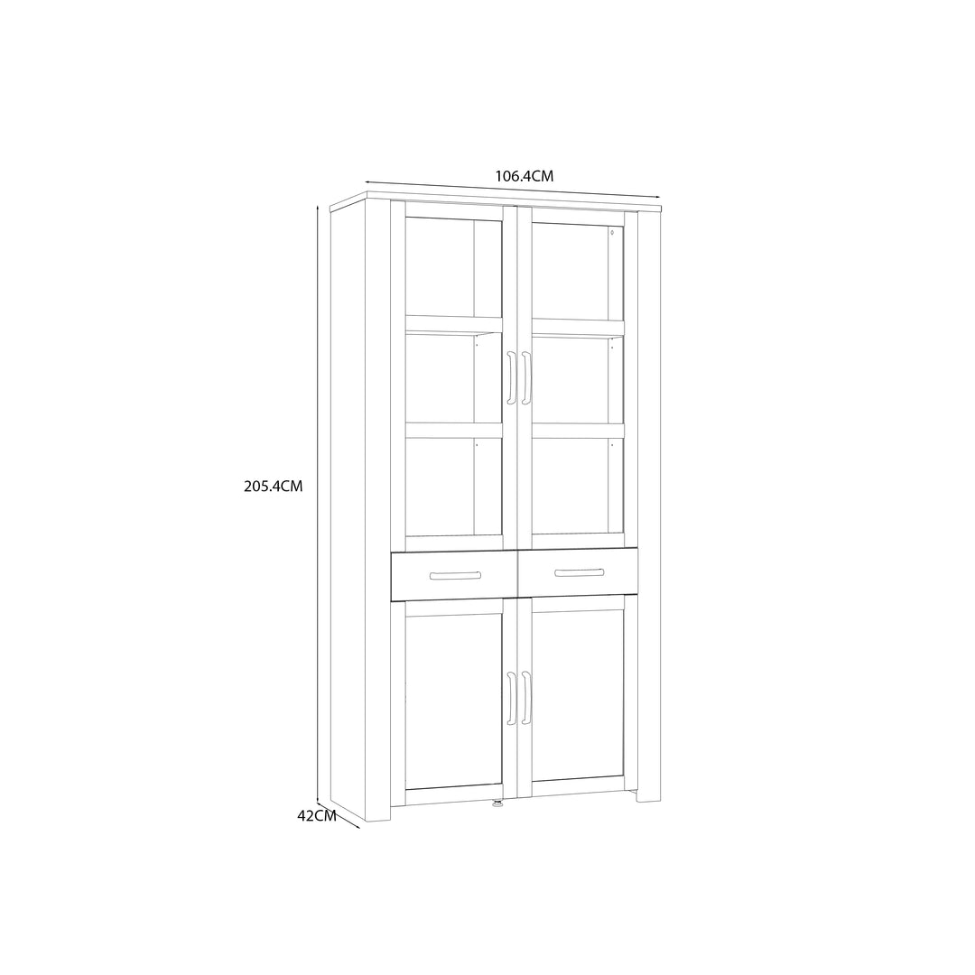 Bohol Display Cabinet 4 Door 2 Drawer in Oak/White inc LED Lighting
