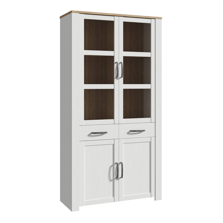 Bohol Display Cabinet 4 Door 2 Drawer in Oak/White