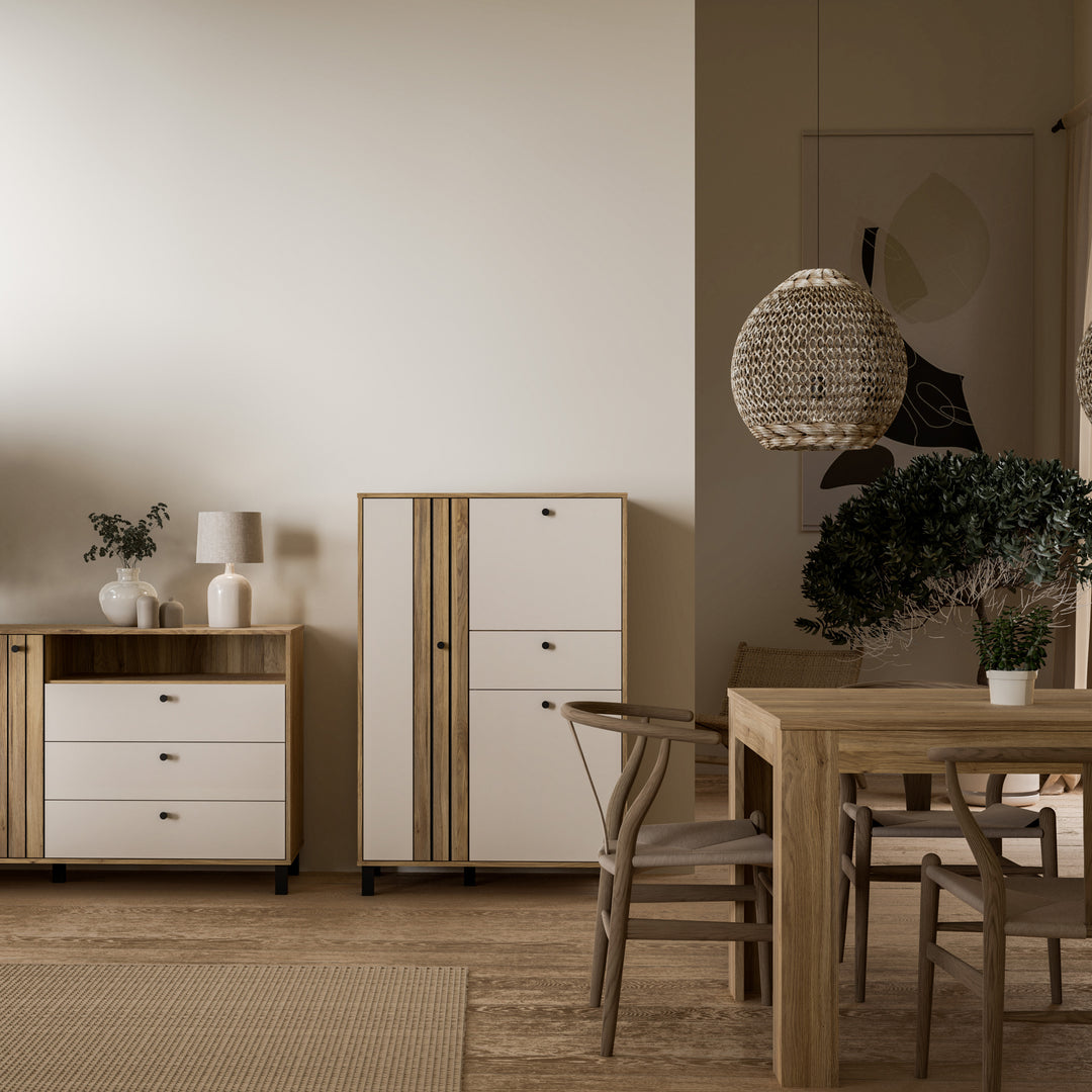 Grafton 3 Door 1 Drawer Cabinet In Cream and Oak