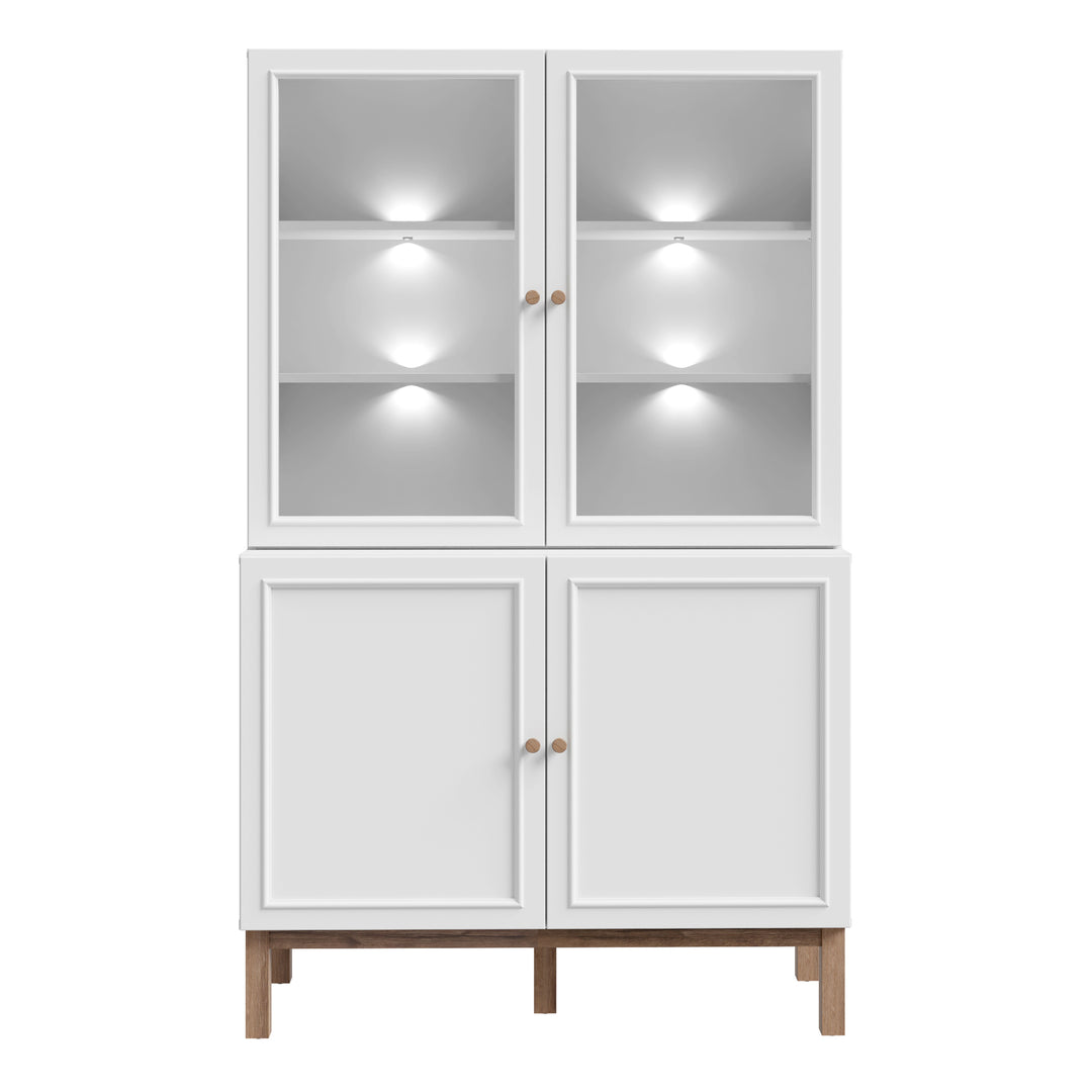 Wensley Display Cabinet with 2 Doors and 2 Glass Doors in Light Grey and Oak inc LED Lighting