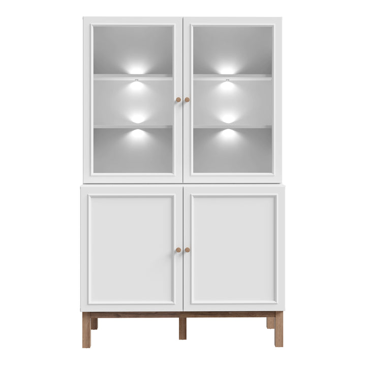 Wensley Display Cabinet with 2 Doors and 2 Glass Doors in Light Grey and Oak inc LED Lighting