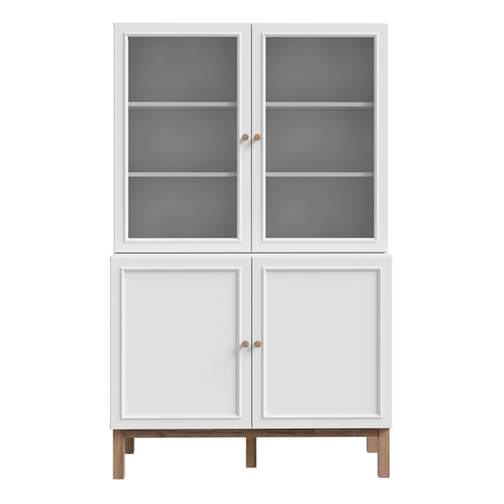 Wensley Display Cabinet with 2 Doors and 2 Glass Doors in Light Grey and Oak