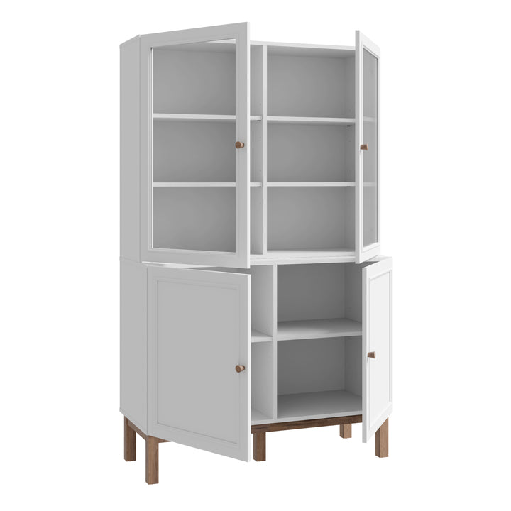 Wensley Display Cabinet with 2 Doors and 2 Glass Doors in Light Grey and Oak