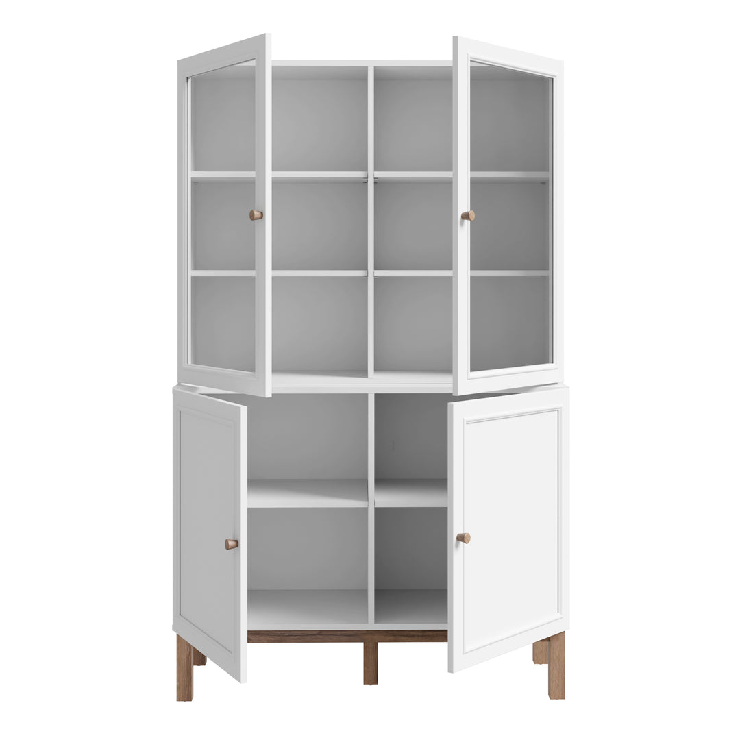 Wensley Display Cabinet with 2 Doors and 2 Glass Doors in Light Grey and Oak