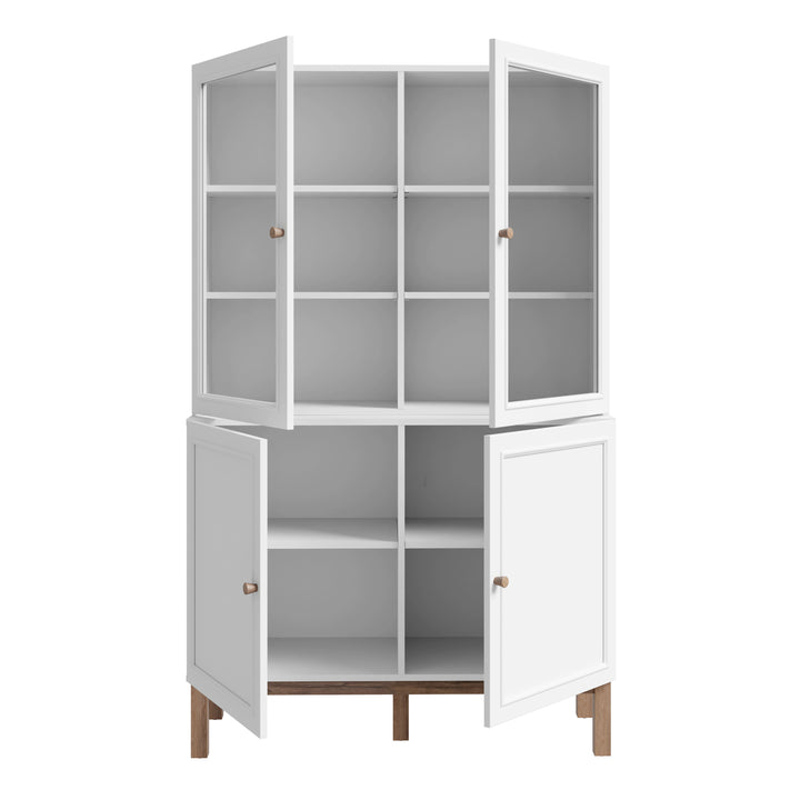 Wensley Display Cabinet with 2 Doors and 2 Glass Doors in Light Grey and Oak