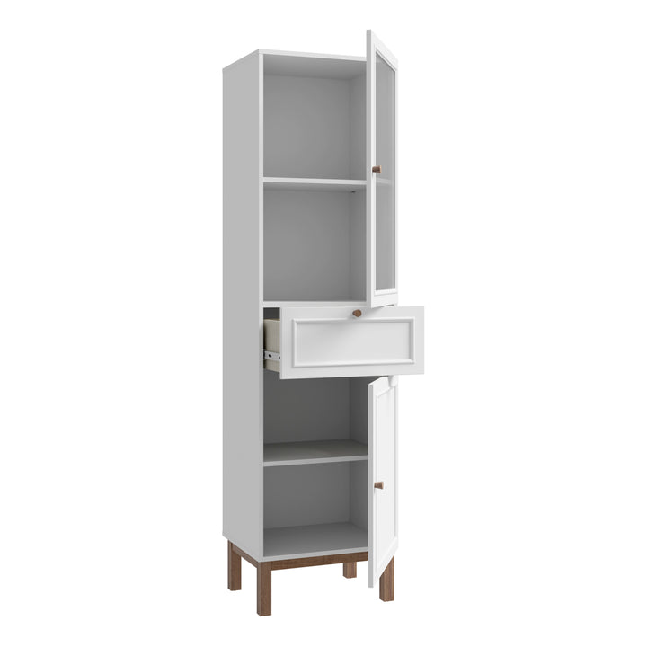 Wensley Display Cabinet with 1 Door 1 Drawer and  1 Glass Door in Light Grey and Oak inc LED Lighting