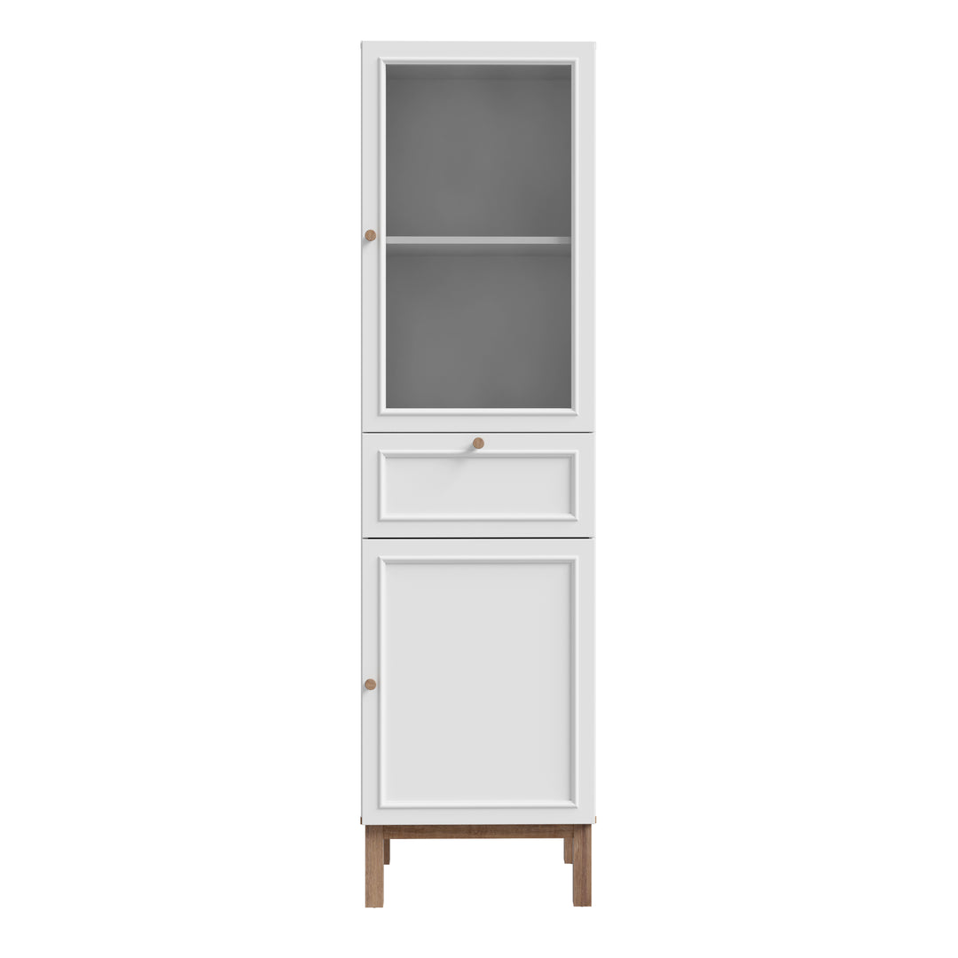 Wensley Display Cabinet with 1 Door 1 Drawer and  1 Glass Door in Light Grey and Oak