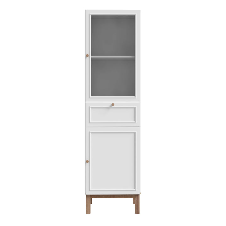 Wensley Display Cabinet with 1 Door 1 Drawer and  1 Glass Door in Light Grey and Oak