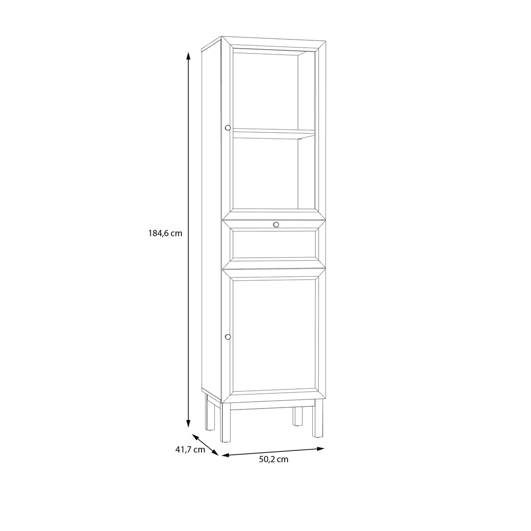 Wensley Display Cabinet with 1 Door 1 Drawer and  1 Glass Door in Light Grey and Oak