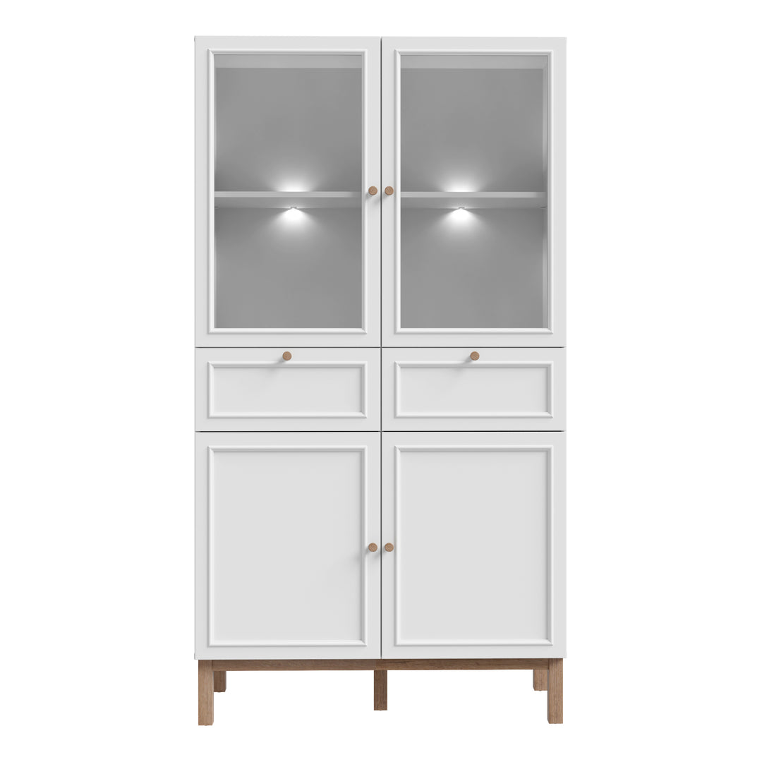 Wensley Display Cabinet with 2 Doors 2 Drawers and 2 Glass Doors in Light Grey and Oak inc LED Lighting