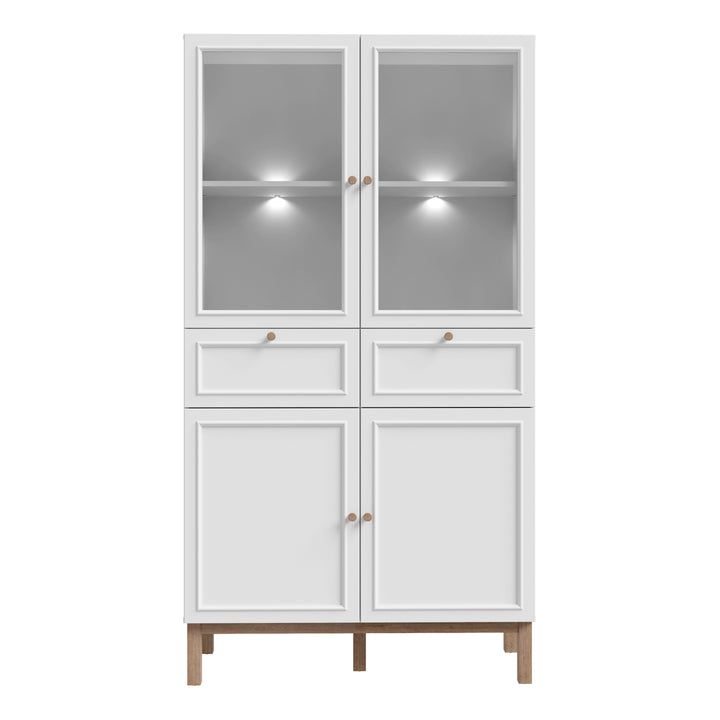 Wensley Display Cabinet with 2 Doors 2 Drawers and 2 Glass Doors in Light Grey and Oak inc LED Lighting