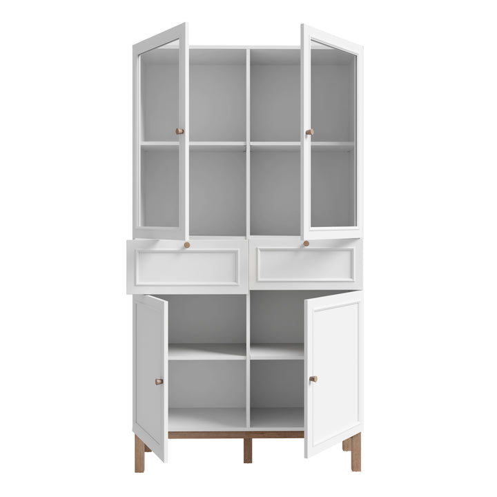 Wensley Display Cabinet with 2 Doors 2 Drawers and 2 Glass Doors in Light Grey and Oak inc LED Lighting