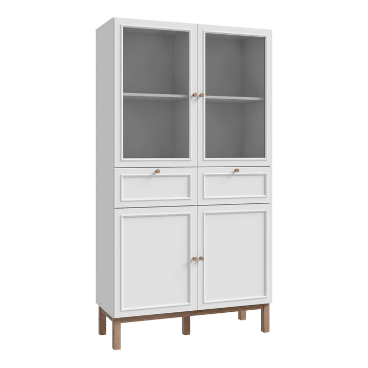 Wensley Display Cabinet with 2 Doors 2 Drawers and 2 Glass Doors in Light Grey and Oak