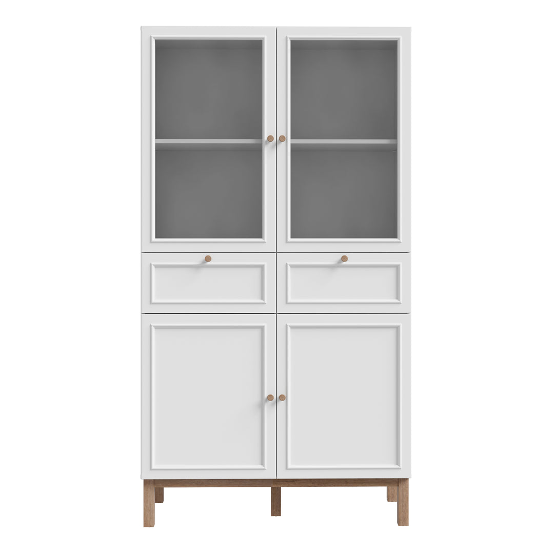Wensley Display Cabinet with 2 Doors 2 Drawers and 2 Glass Doors in Light Grey and Oak