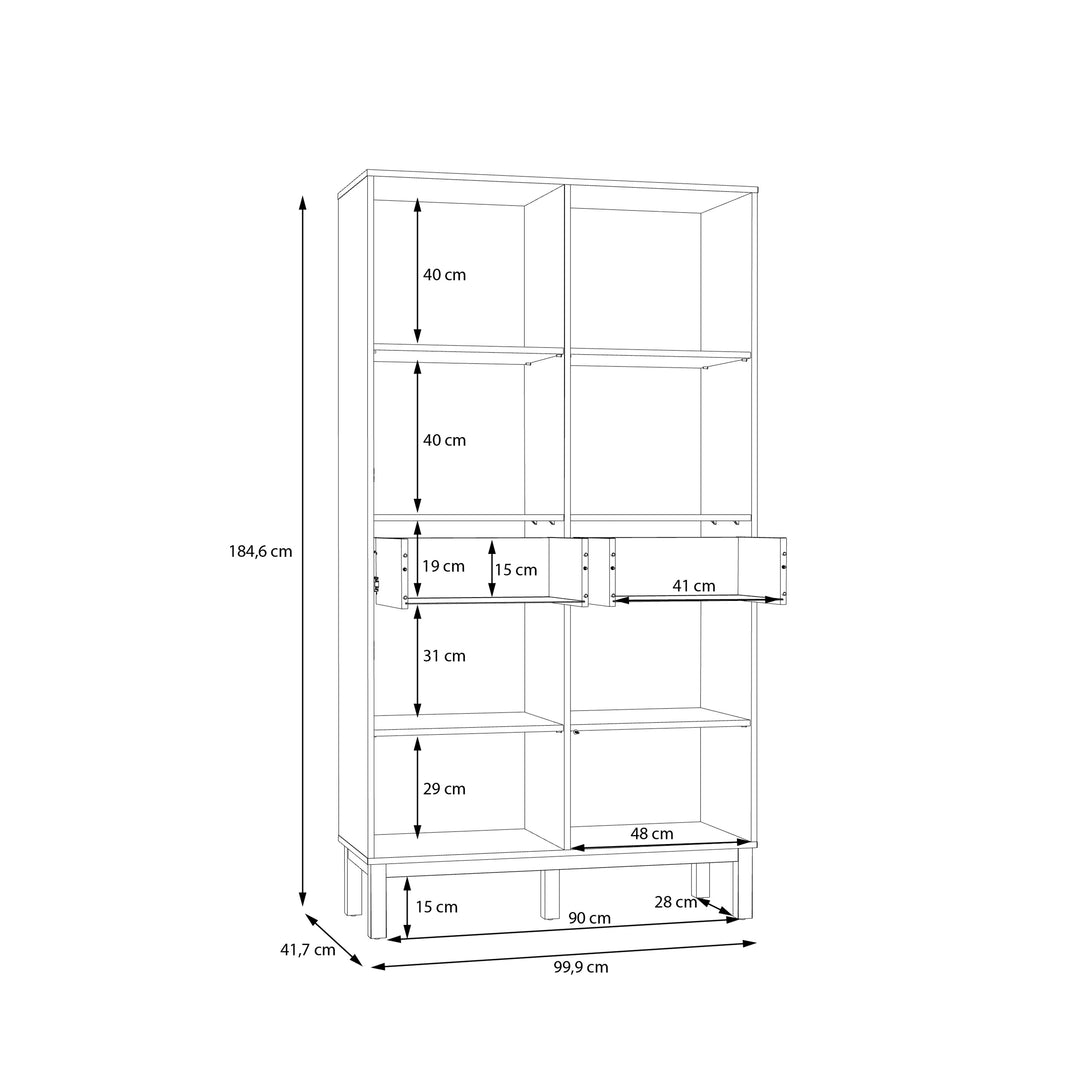 Wensley Display Cabinet with 2 Doors 2 Drawers and 2 Glass Doors in Light Grey and Oak