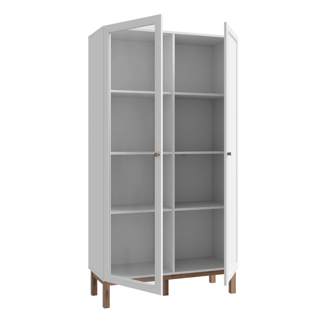 Wensley Display Cabinet with 1 Door and  1 Glass Door in Light Grey and Oak