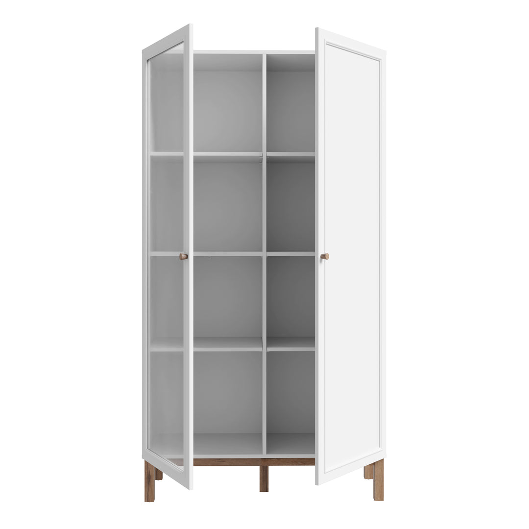Wensley Display Cabinet with 1 Door and  1 Glass Door in Light Grey and Oak