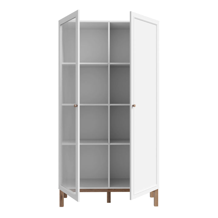 Wensley Display Cabinet with 1 Door and  1 Glass Door in Light Grey and Oak