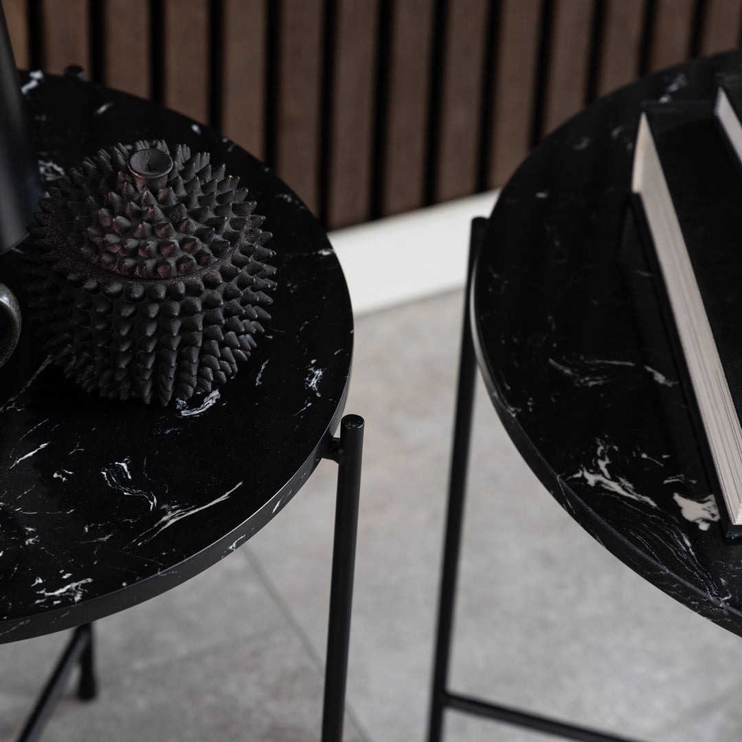 Avila Side Table with Black Polished Marble Stone 52x40cm