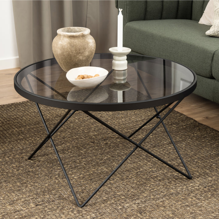 Cuxton Black Coffee Table with Smoked Glass Top