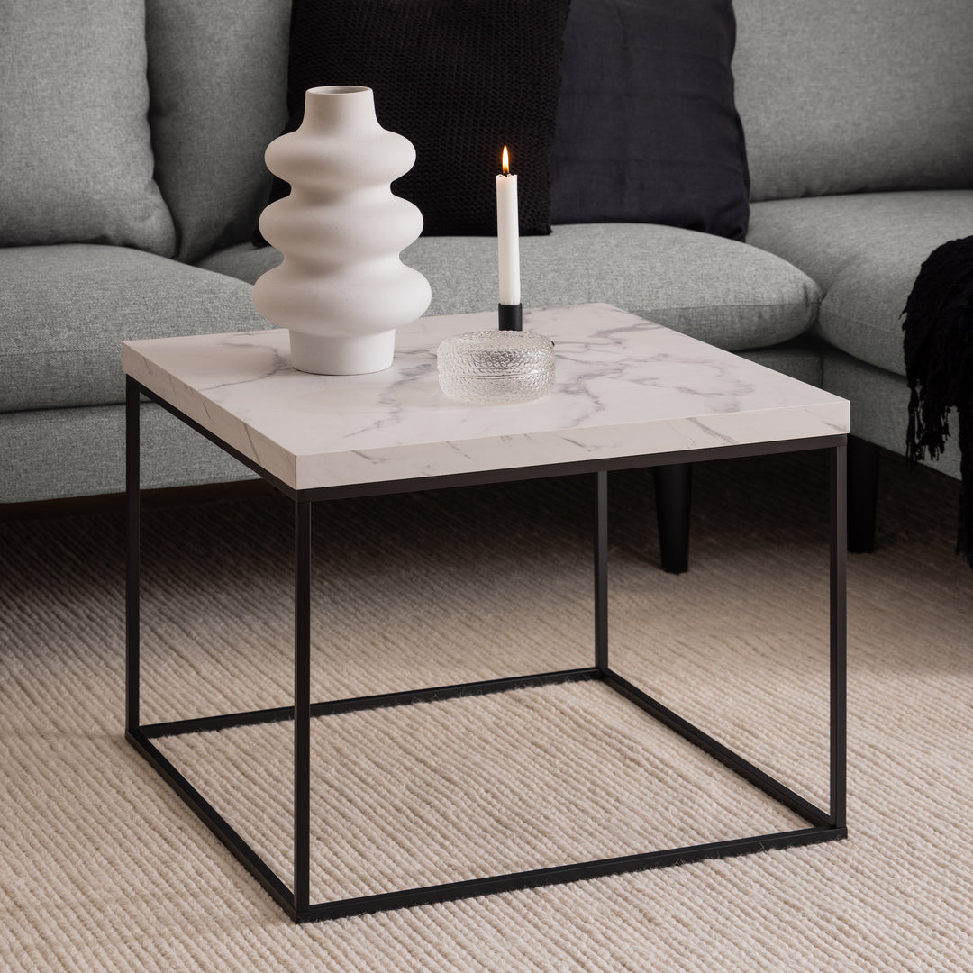 Barossa Coffee Table with White Marble Carrara Top & Black Steel Base 60cm