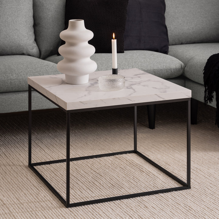 Barossa Coffee Table with White Marble Carrara Top & Black Steel Base 60cm