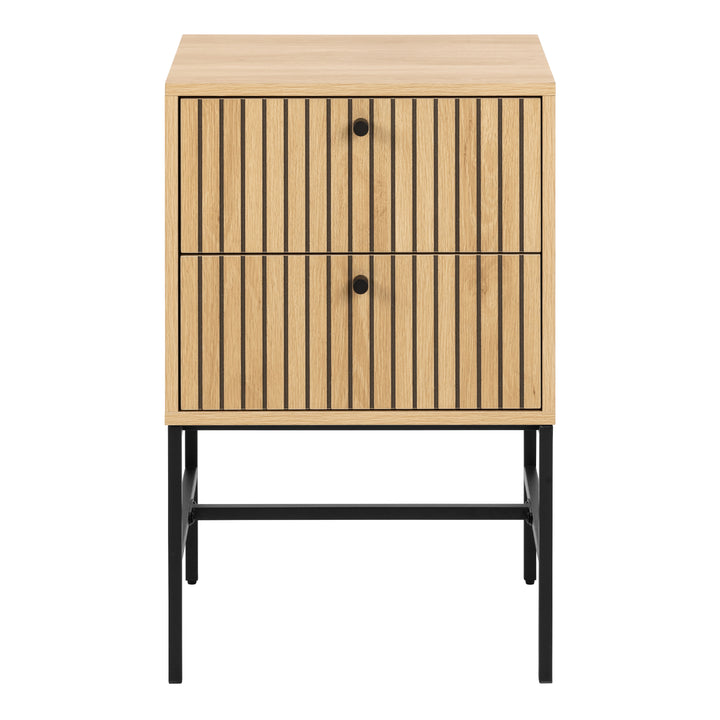Albany 2 Drawer Bedside Table in Oak/Black Legs