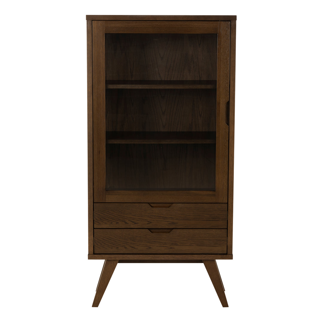 A-Line Display Cabinet with 2 Drawers and 2 Shelves in Smoked Oak