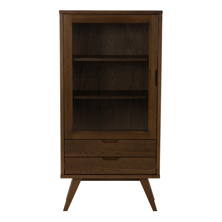 A-Line Display Cabinet with 2 Drawers and 2 Shelves in Smoked Oak