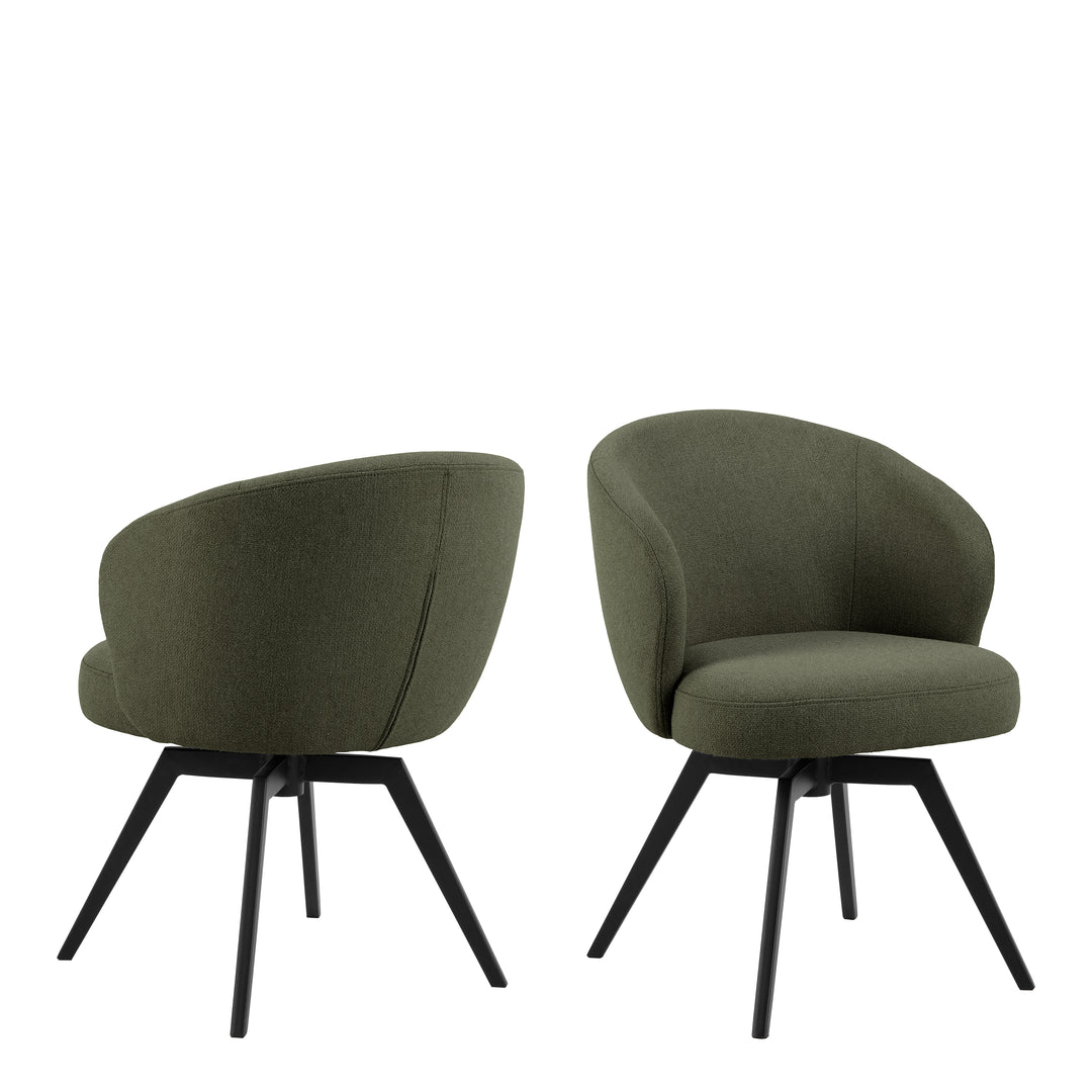 Darlene Dining Chair with Armrest and Swivel Function in Green